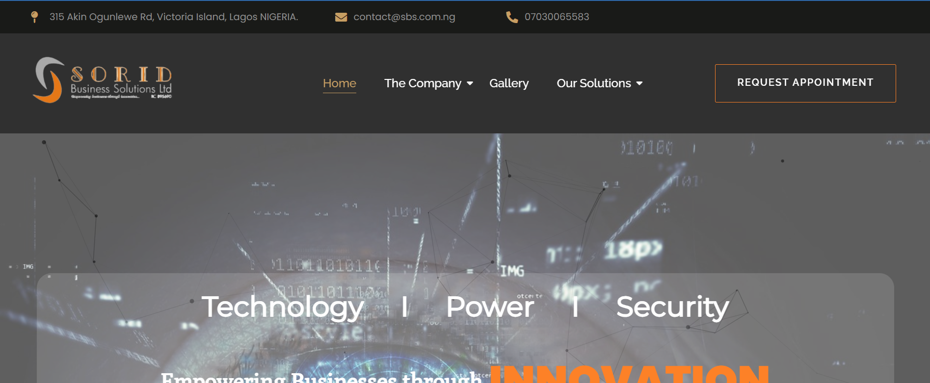 Sorid Business Solutions homepage screenshot